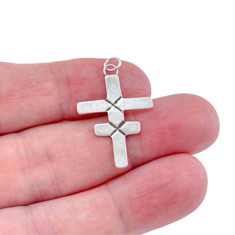 Vintage Sterling Silver 925 Pueblo Double-Barred Dragonfly Cross Pendant